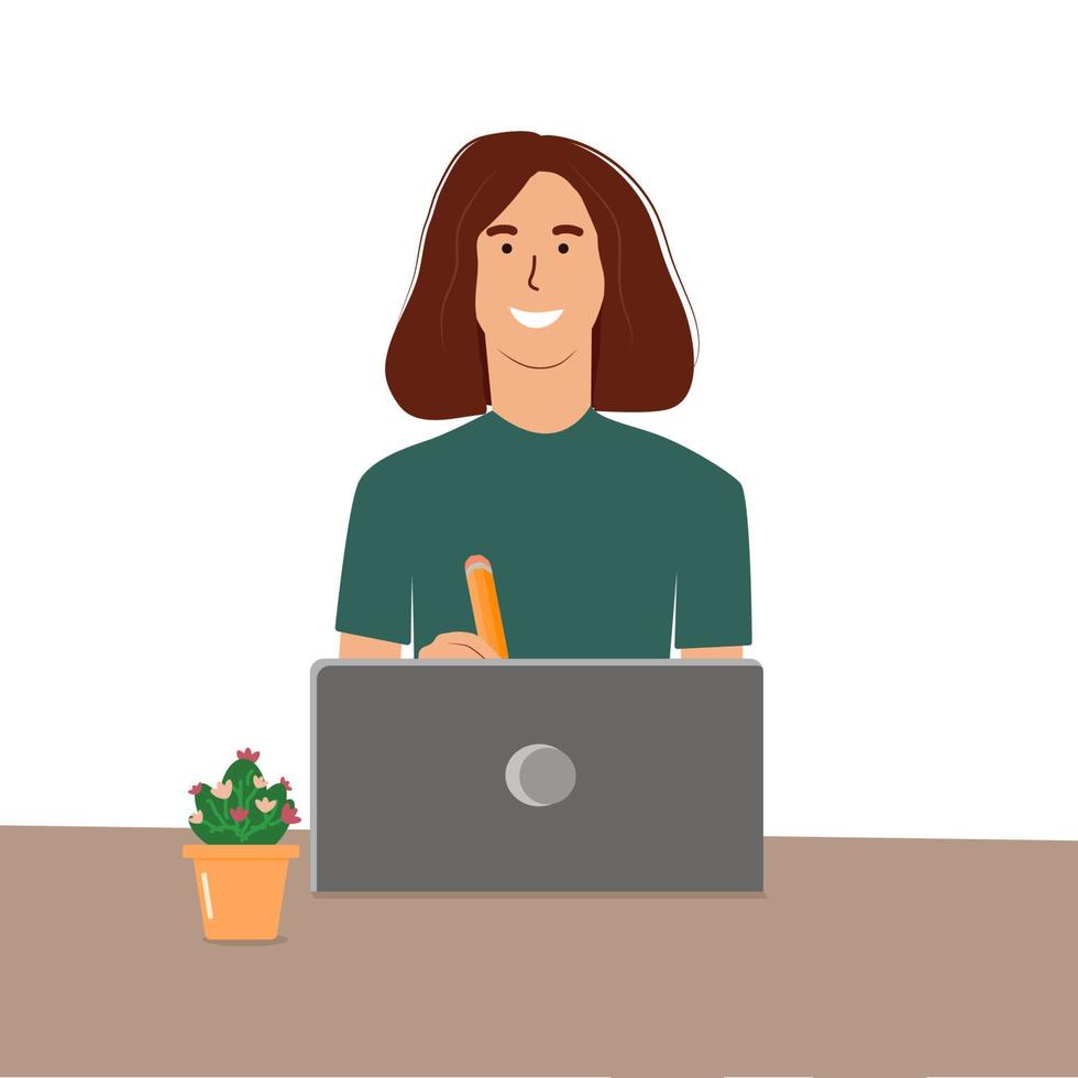 Student with pencil in hand white background vector