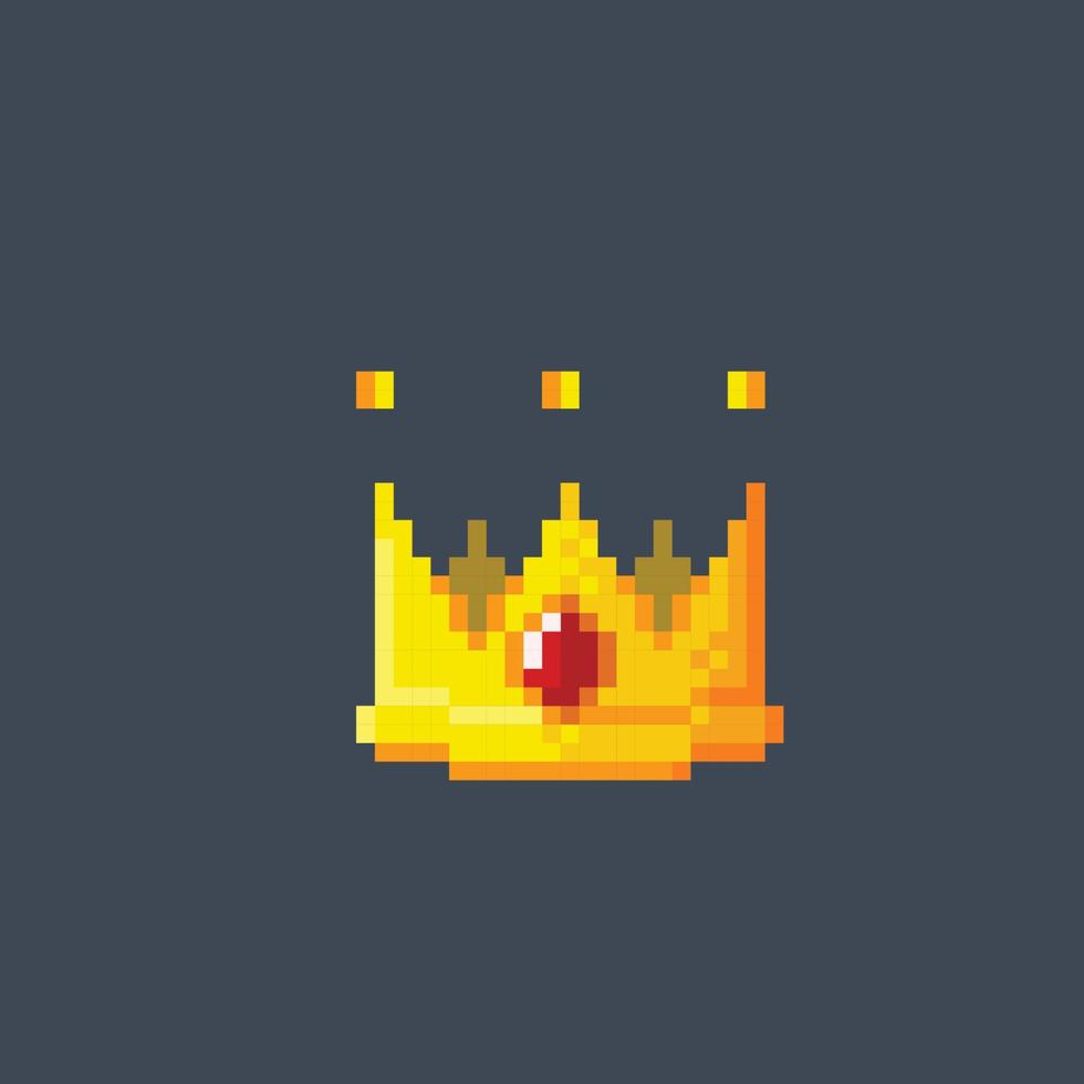 golden crown with gemstone in pixel art style vector