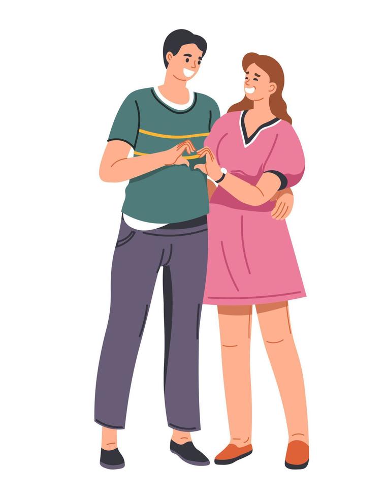 Couple on date smiling and forming heart with hand vector