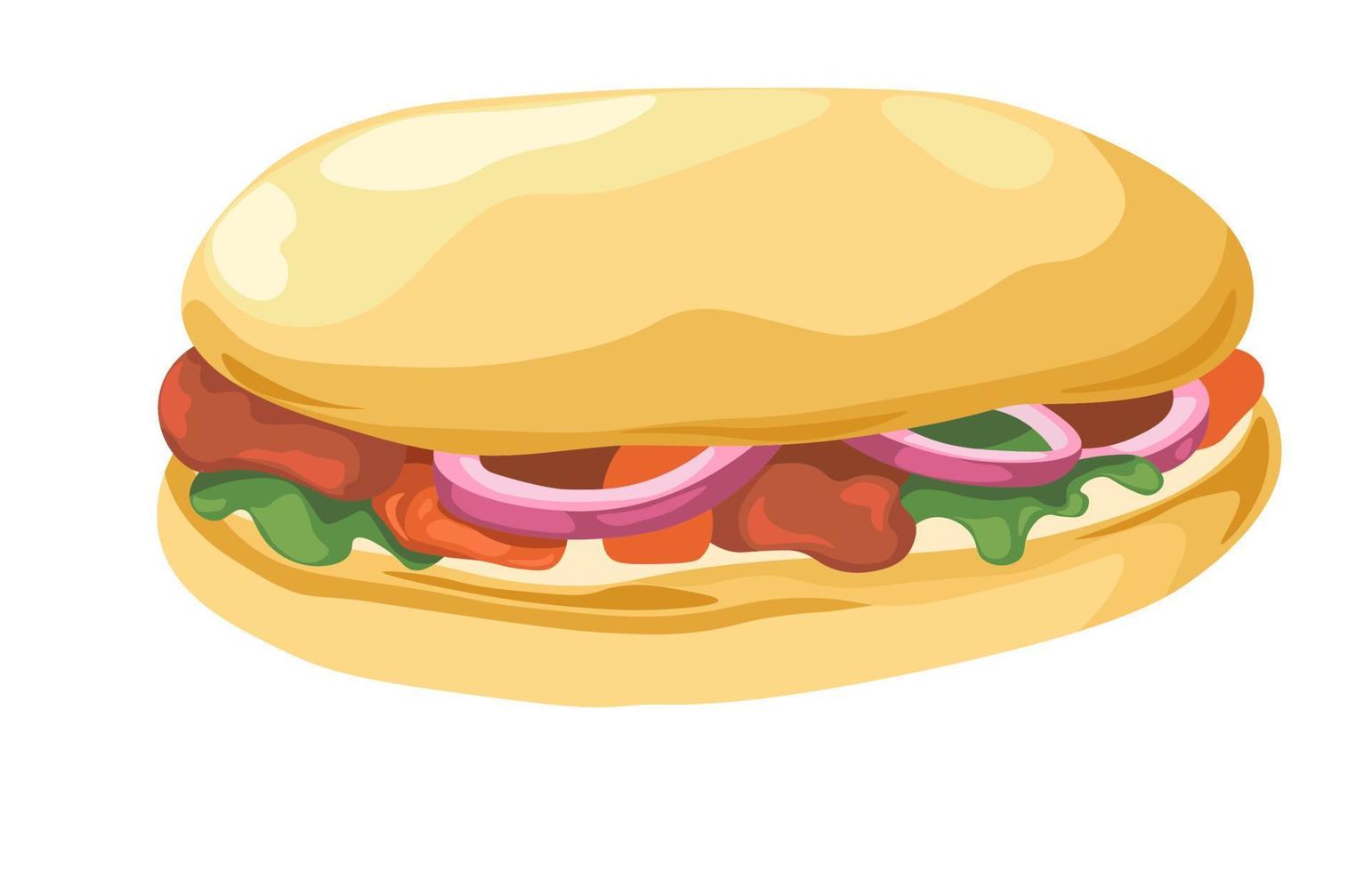 Sandwich with vegetables and meat, grab and go vector