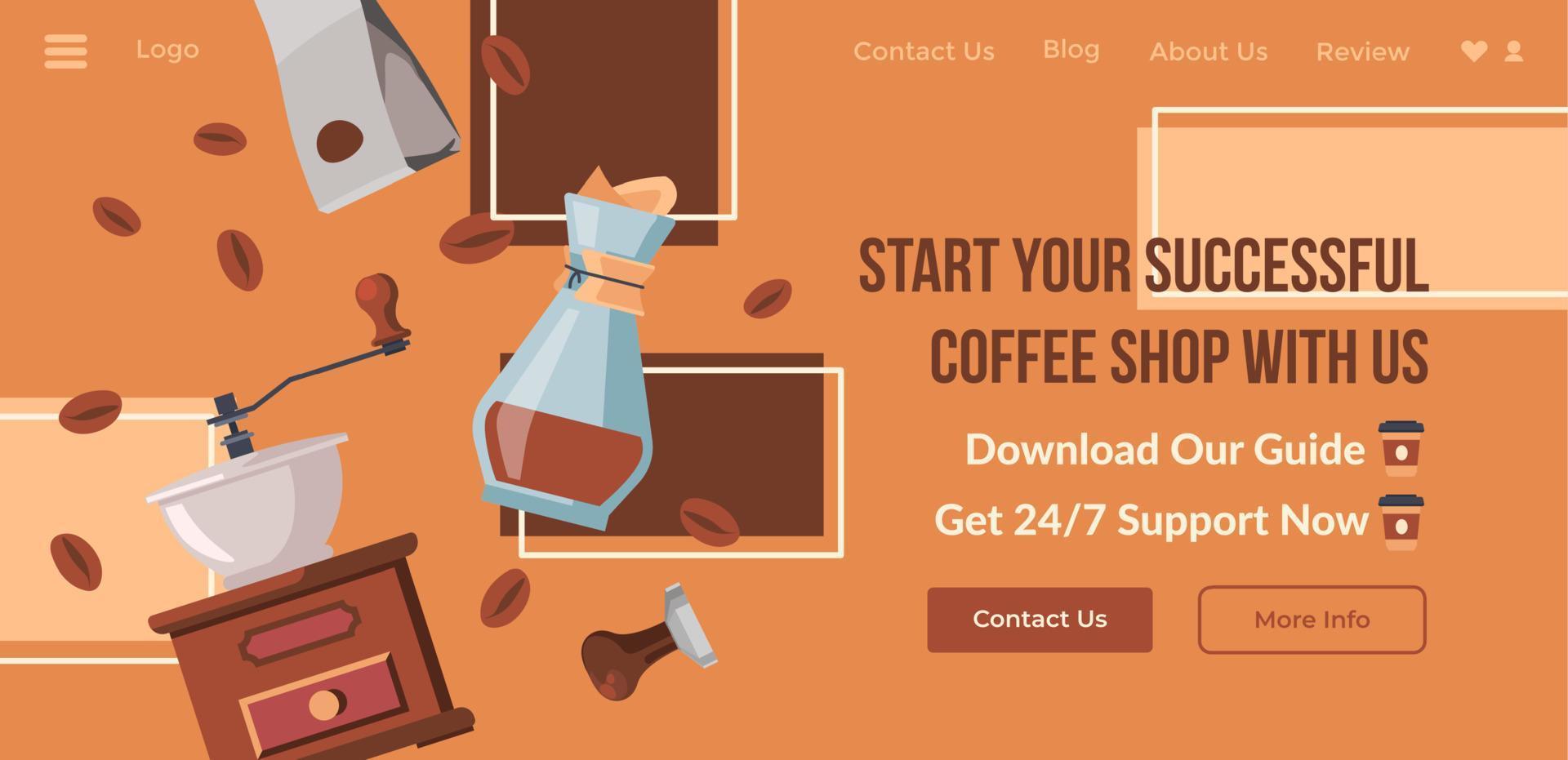 Start your successful coffee shop with us website vector