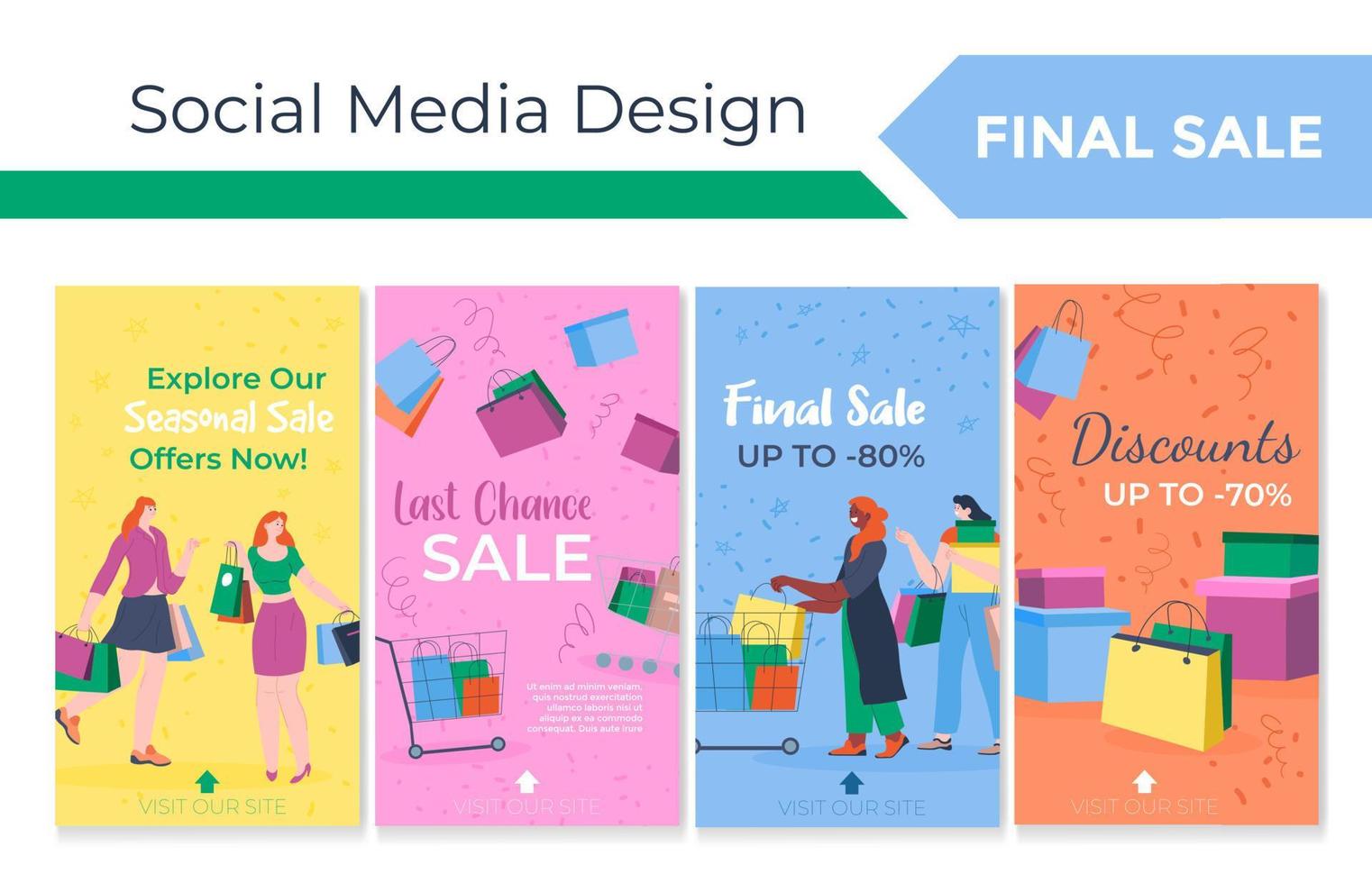 Final sale promo at network story web page set vector