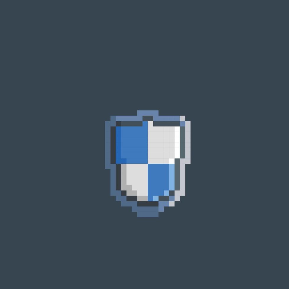 blue and white shield in pixel art style vector