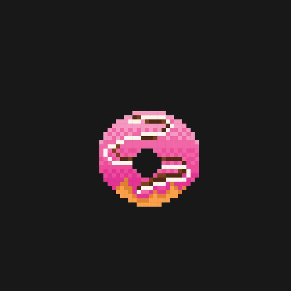 strawberry cream donut in pixel art style vector