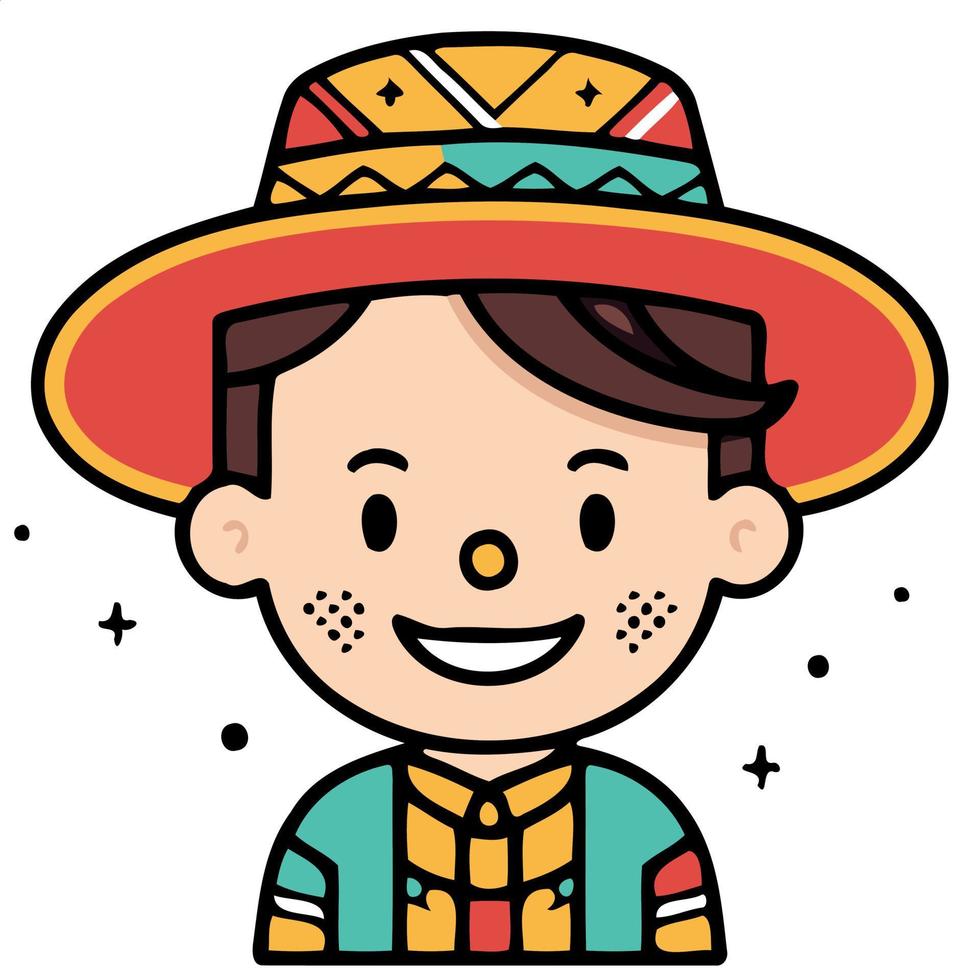 niño chico vistiendo sombrero para festa junina o S t Juan día brasileño festividad vector