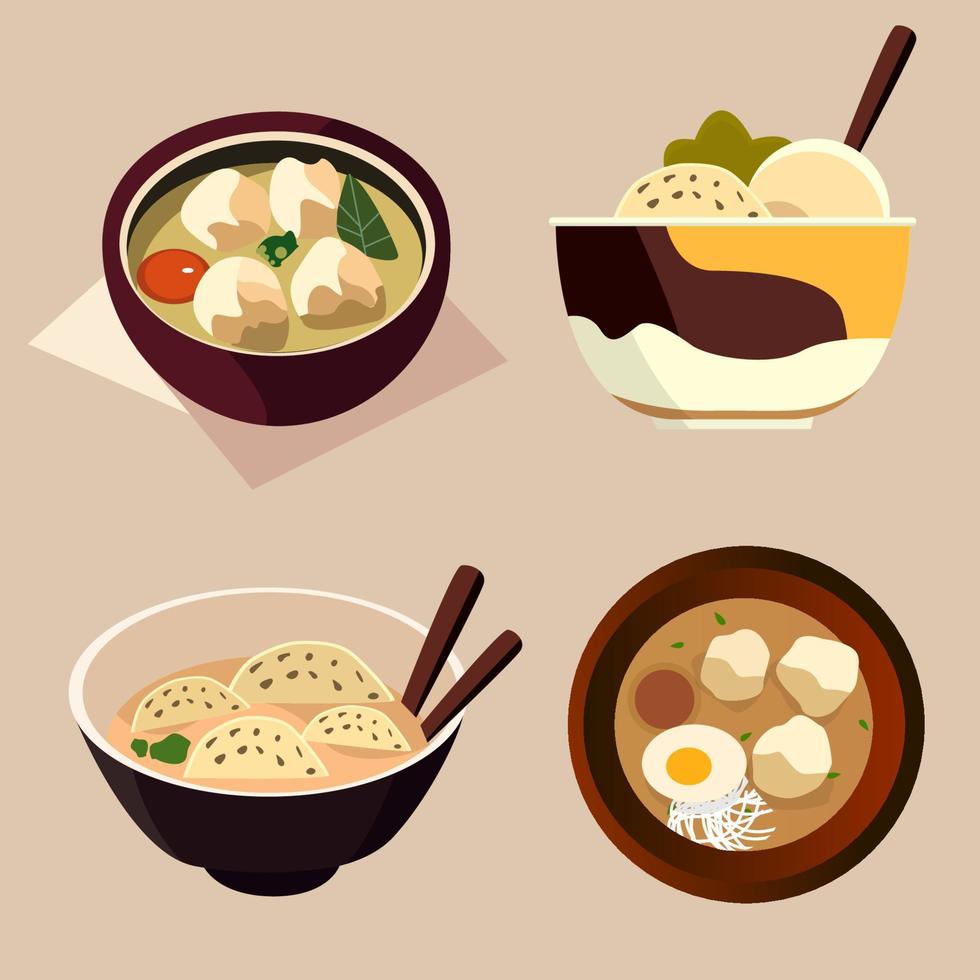 A cartoon of four bakso food traditional indonesian food vector