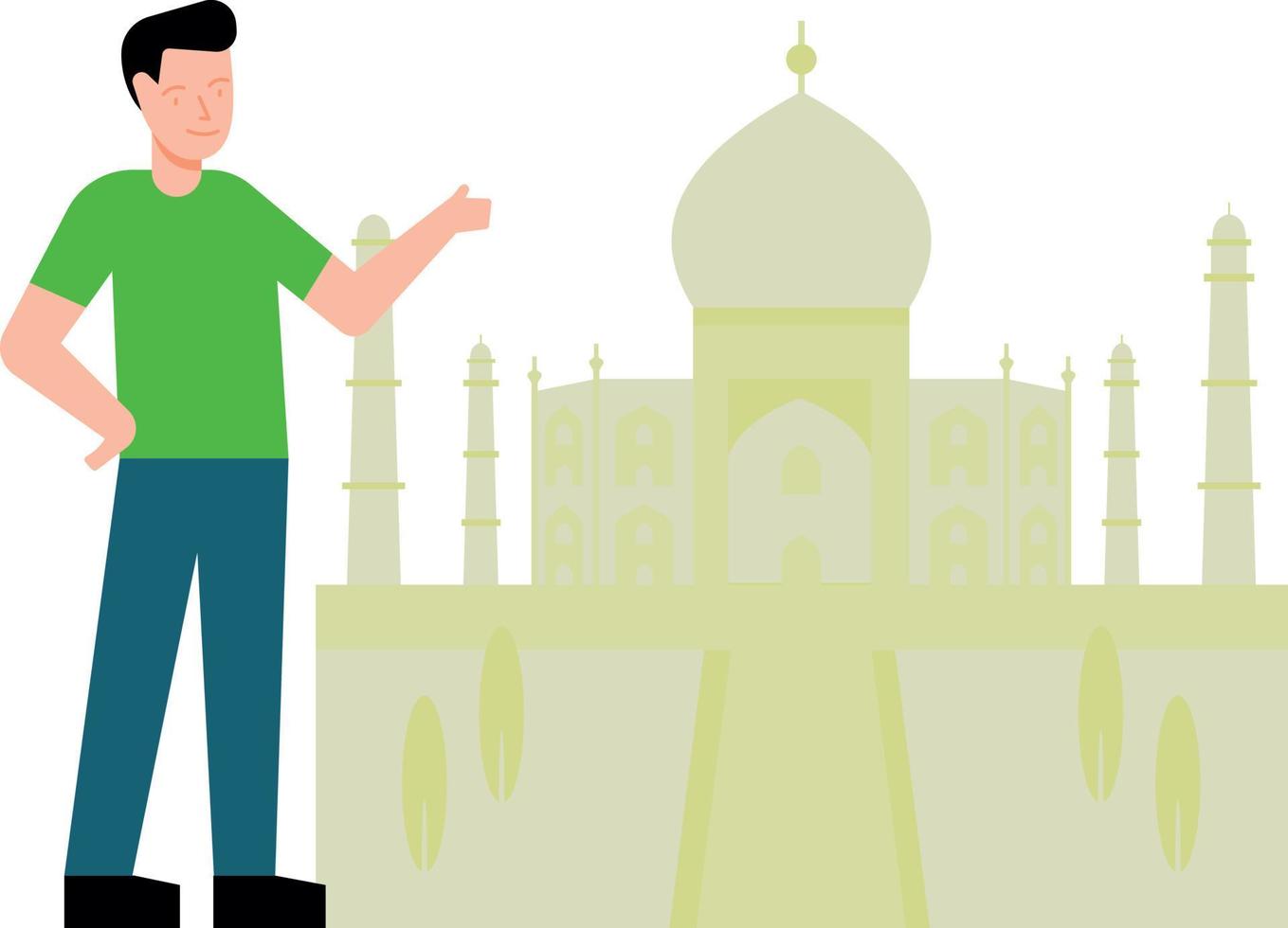 The boy is pointing towards the Taj Mahal. vector