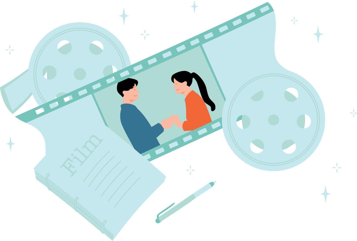 This couple is in the reel of the film. vector