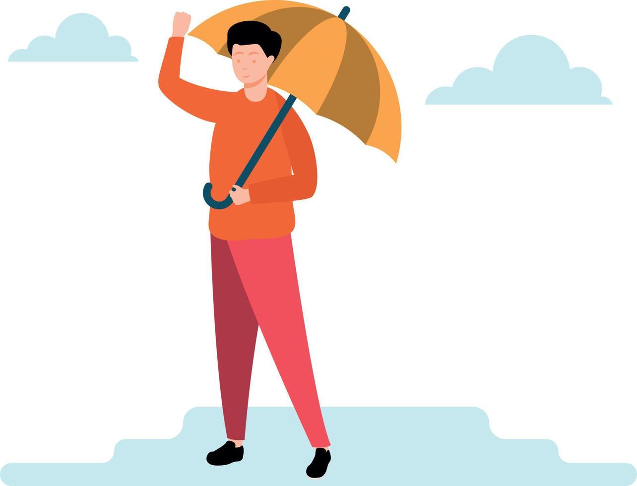 The girl is standing with an umbrella. vector