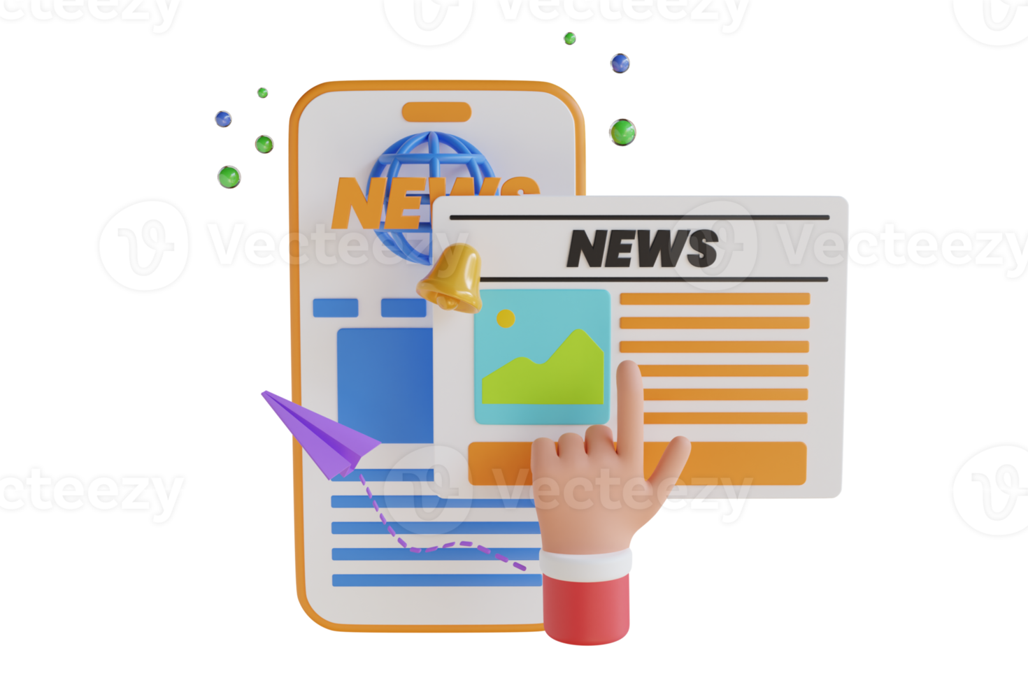 3d Mobile news application in smartphone. reading online news on website with cellphone. Concept News update. 3D Illustration png