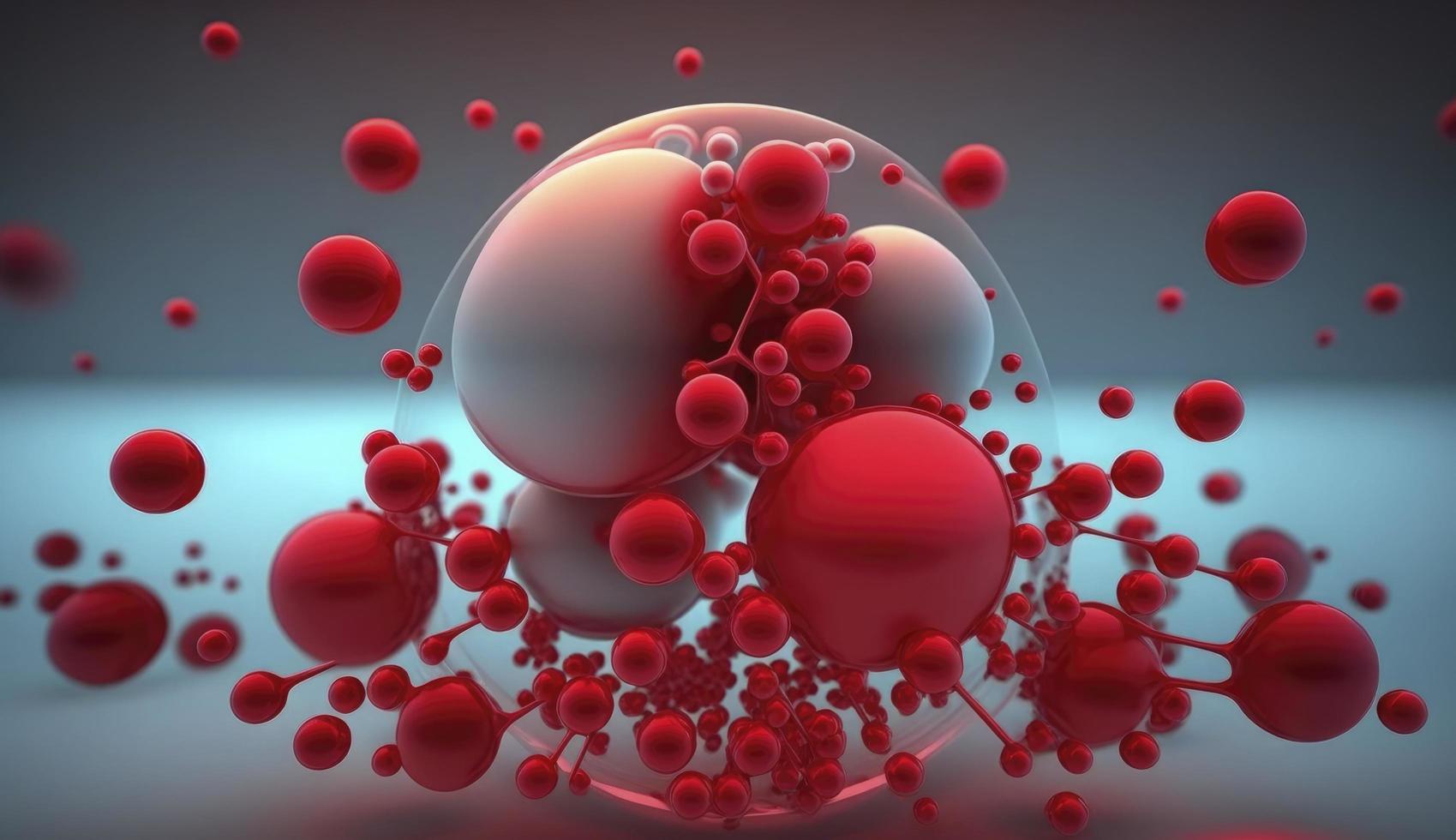 3d rendering of Human cell or Embryonic stem cell, Red Cancer cells, Red virus, Virus or bacteria cells, Human Cancer Cell, 3d illustration of T cells or cancer cells, Generate Ai photo