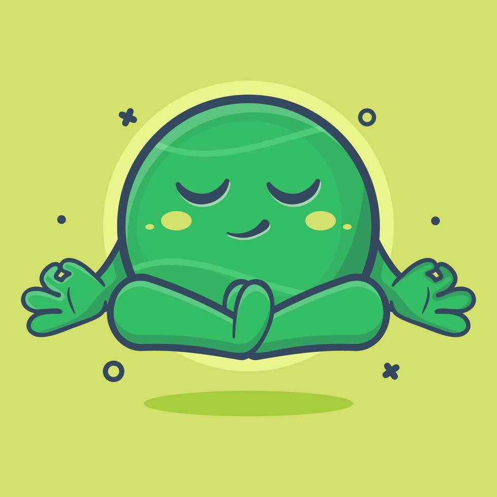 calm tennis ball character mascot with yoga meditation pose isolated cartoon in flat style design vector