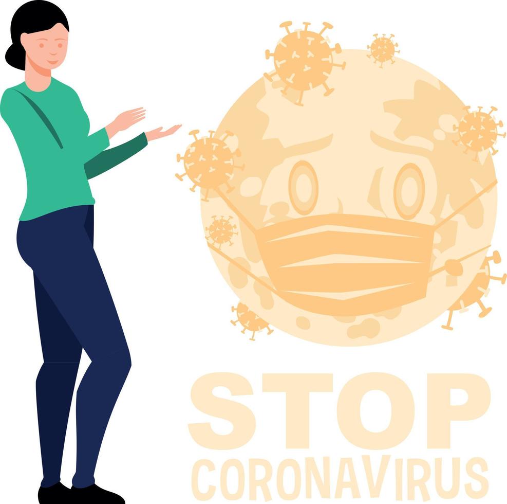 Girl showing stop corona virus. vector