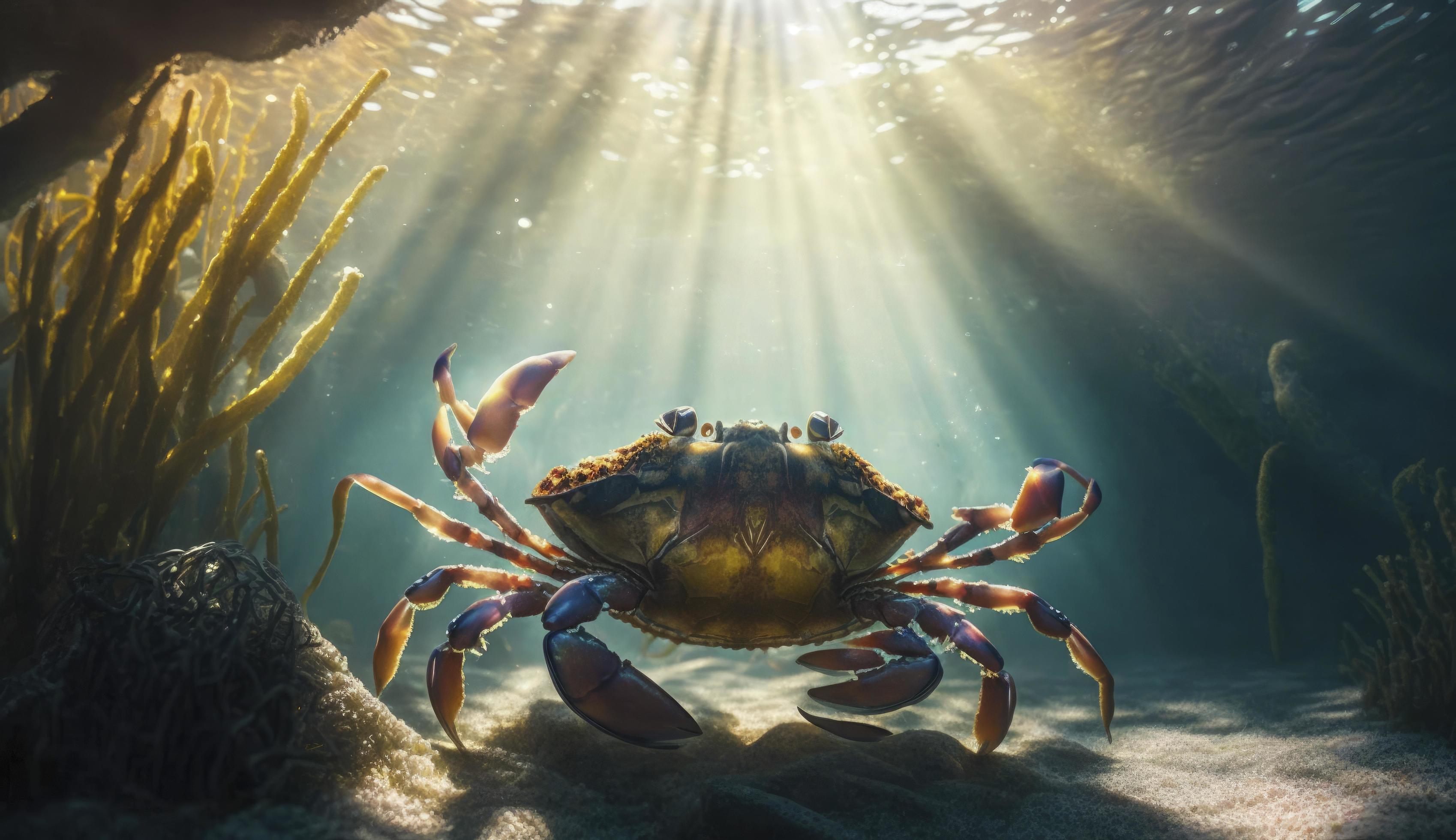 Underwater closeup picture of the mangrove crab and sunlight in the ocean  coral reef 22911477 Stock Photo at Vecteezy