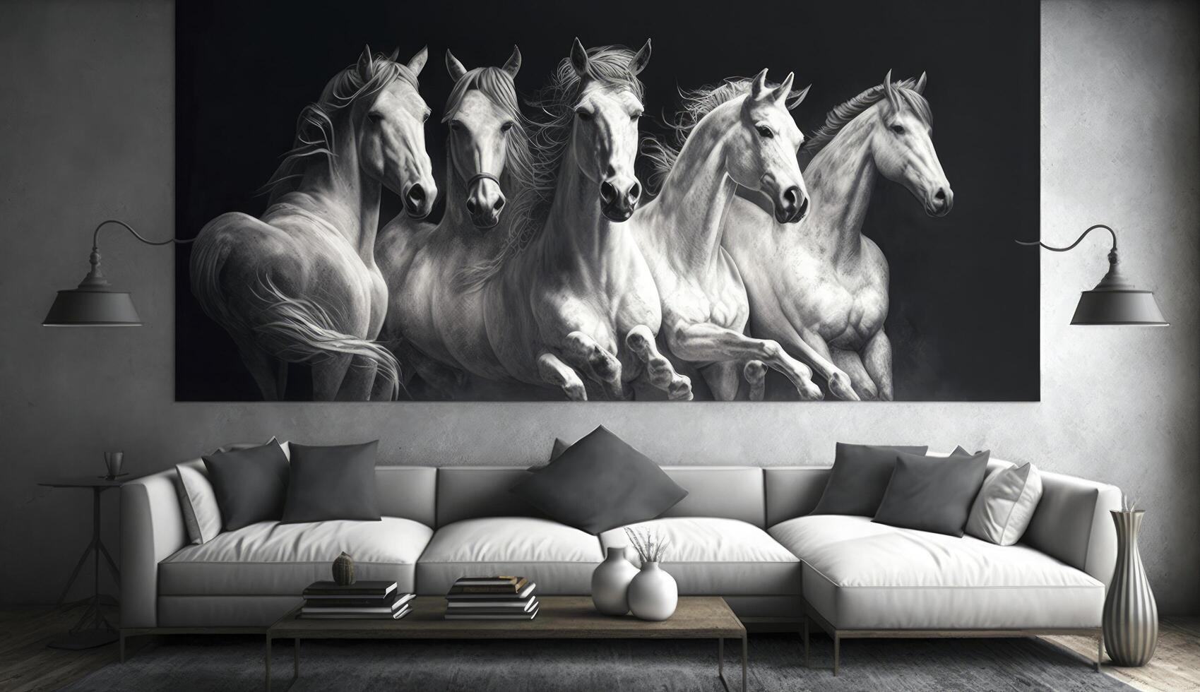 illustration paintings seven horses of successful unique wall paintings photo