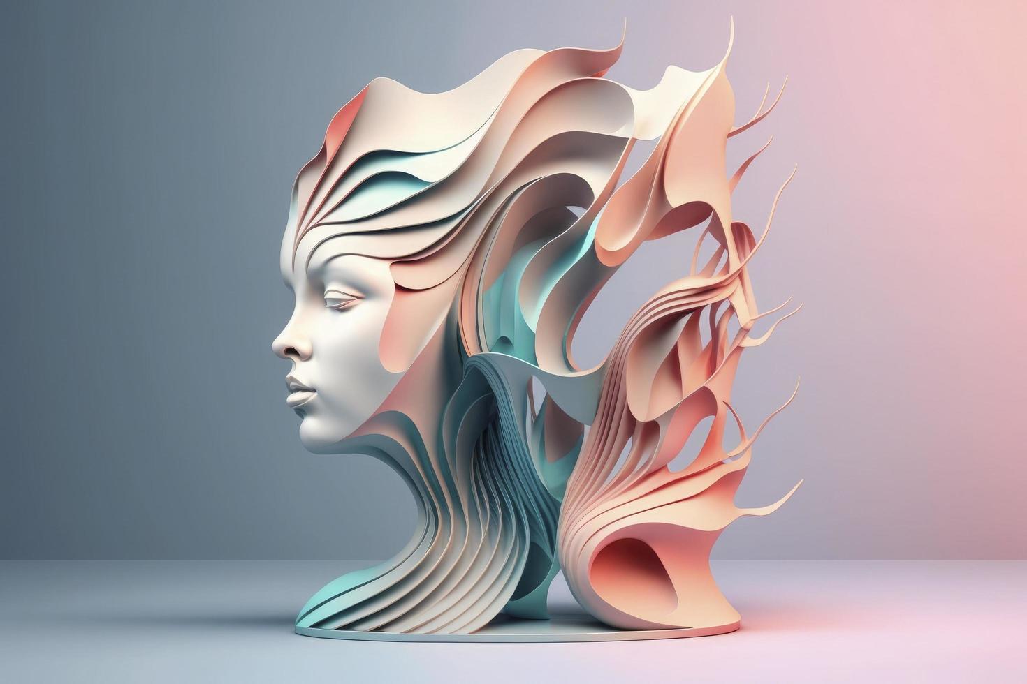 Modern Abstract Woman's face Sculpture design, pastel colors, 3d render and illustration photo