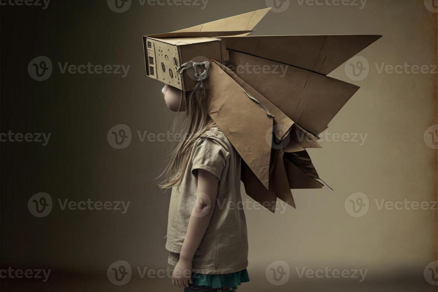 little girl with a cardboard box on her head. . photo