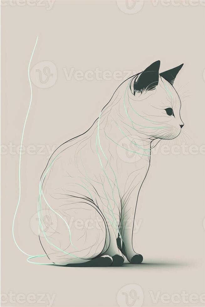 drawing of a cat sitting on the ground. . photo
