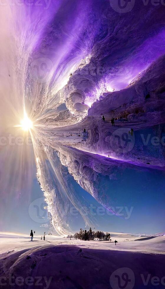 group of people riding skis down a snow covered slope. . photo