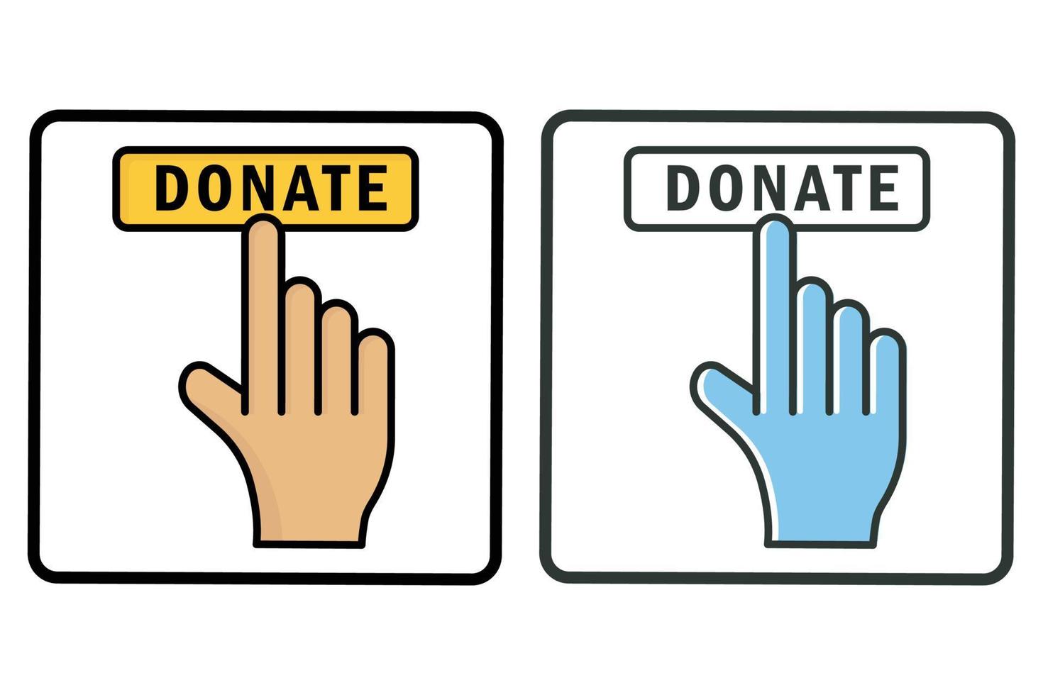 Donation icon illustration. Hand touch with donate. icon related to charity. Lineal color icon style, two tone. Simple vector design editable