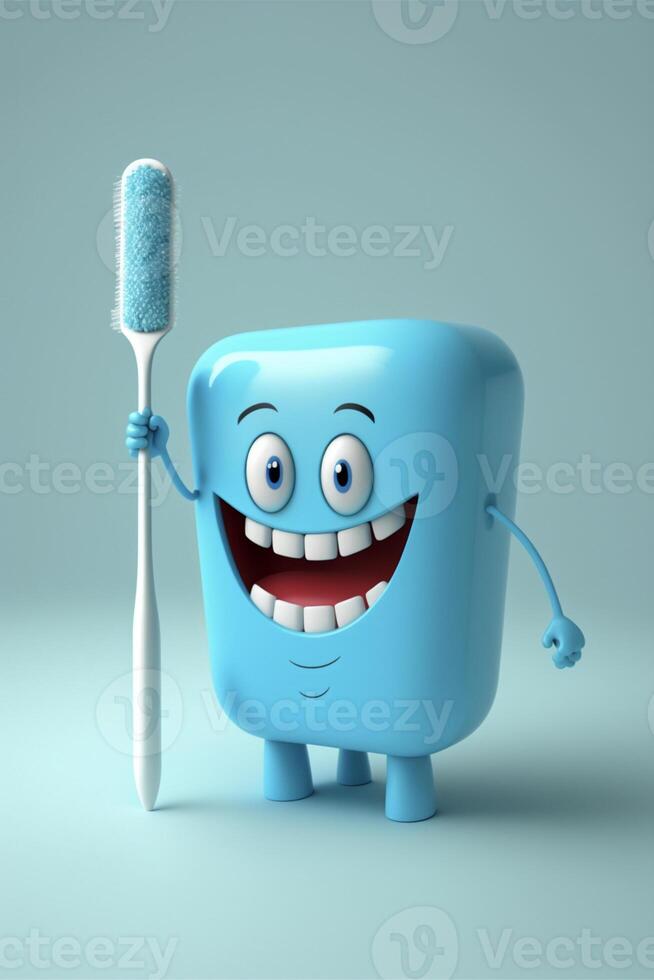 blue toothbrush character holding a toothbrush. . photo