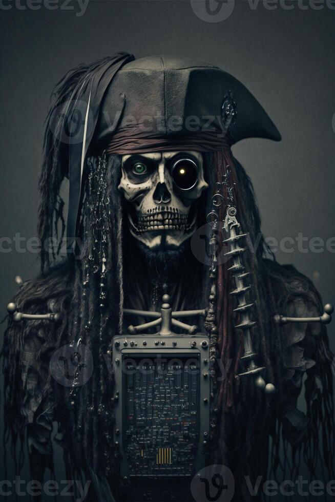 close up of a person wearing a pirate costume. . photo