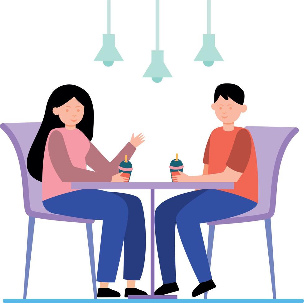 A boy and a girl are drinking together. vector