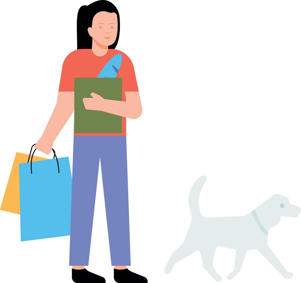 The girl is coming from shopping. vector