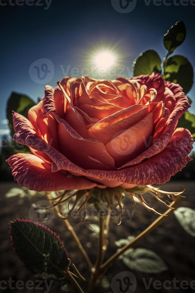 close up of a flower with the sun in the background. . photo
