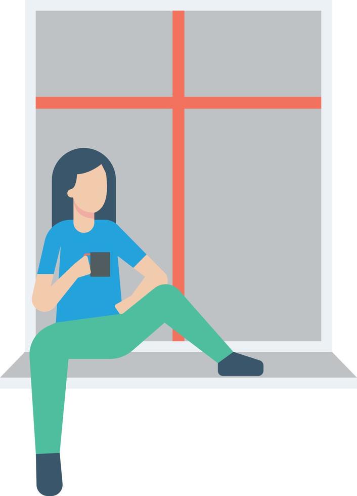 The girl is sitting in the window looking out. vector