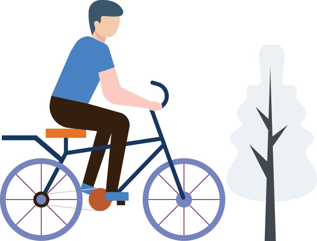 The boy is riding a bicycle. vector