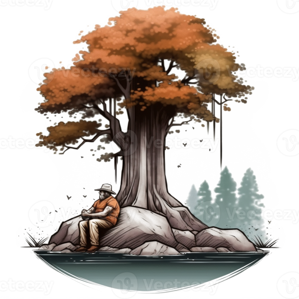 acquerello pittura di vecchio uomo e albero png