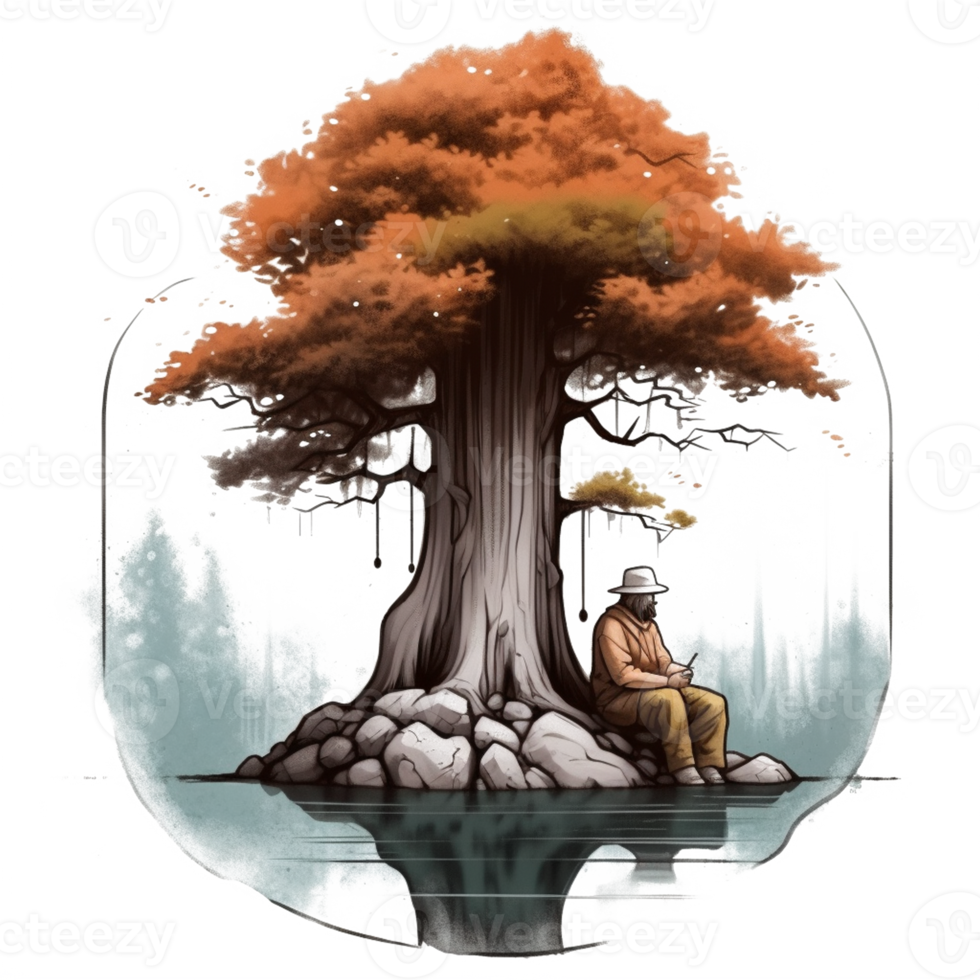 acuarela pintura de antiguo hombre y árbol png