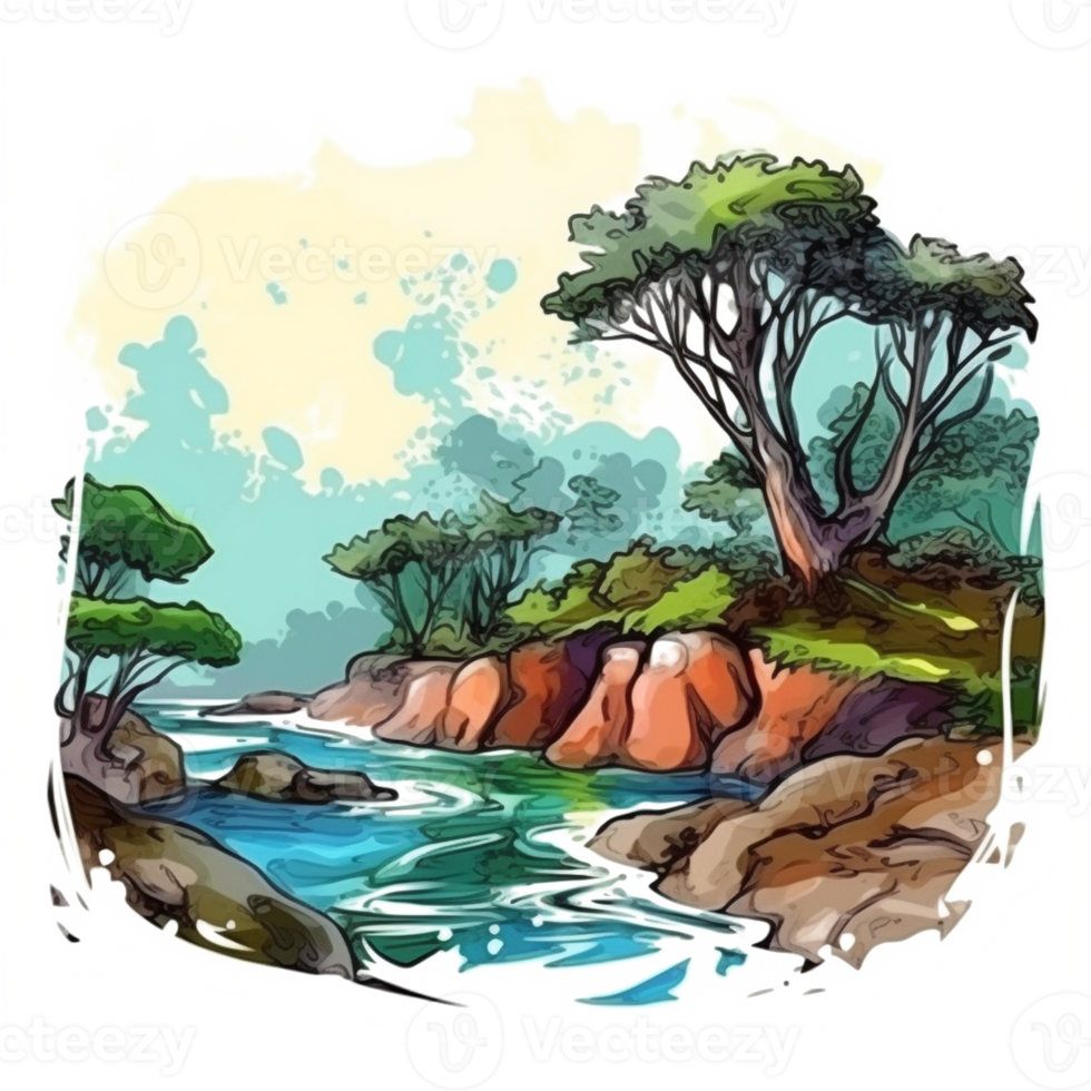 Watercolor painting about forest png