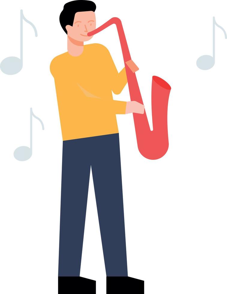 The boy is playing the saxophone. vector