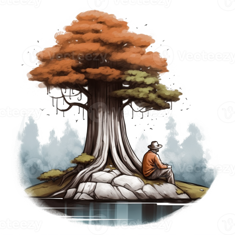 acquerello pittura di vecchio uomo e albero png