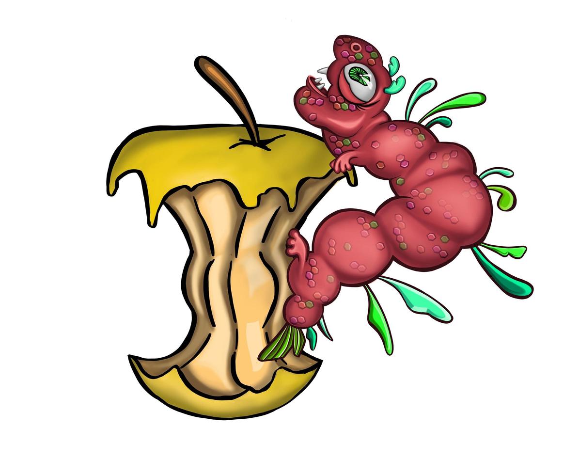 Smiling caterpillar runs to a cup of coffee. High quality illustration photo