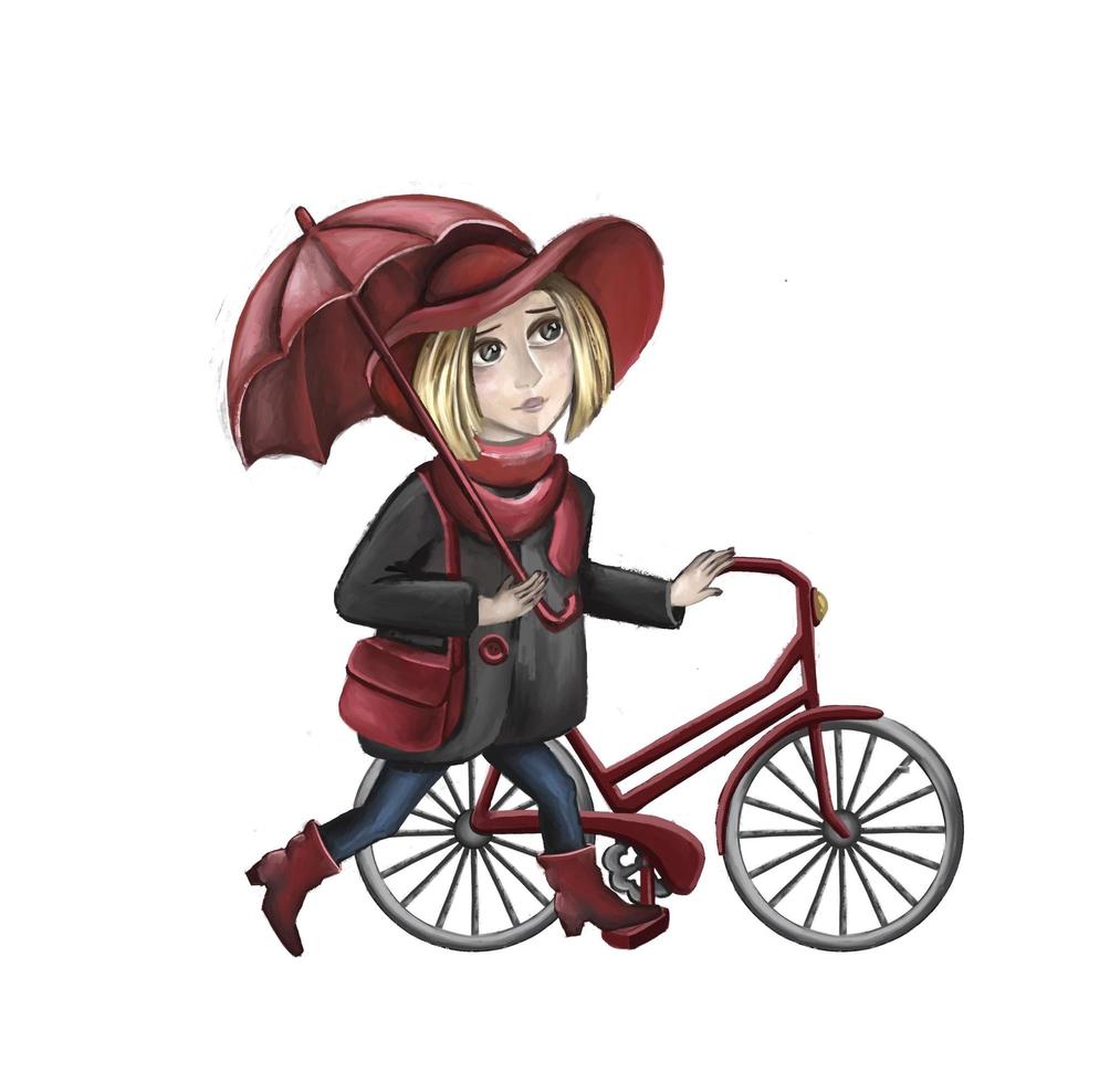 illustration cyclist girl and bicycle isolated on whrite. High quality illustration photo