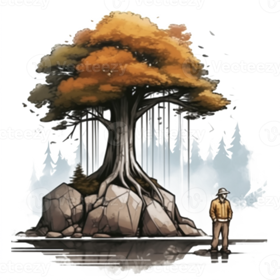 Watercolor painting of old man and tree 22913473 PNG