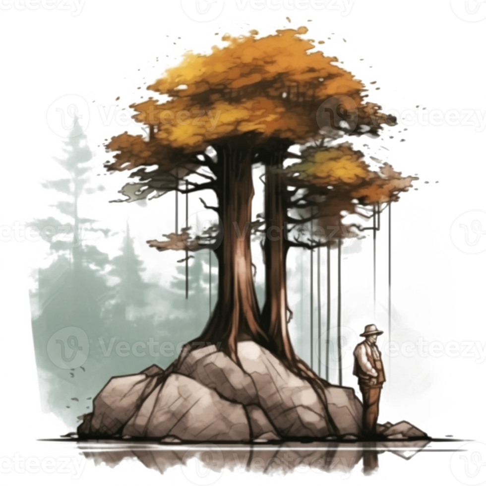 acquerello pittura di vecchio uomo e albero png