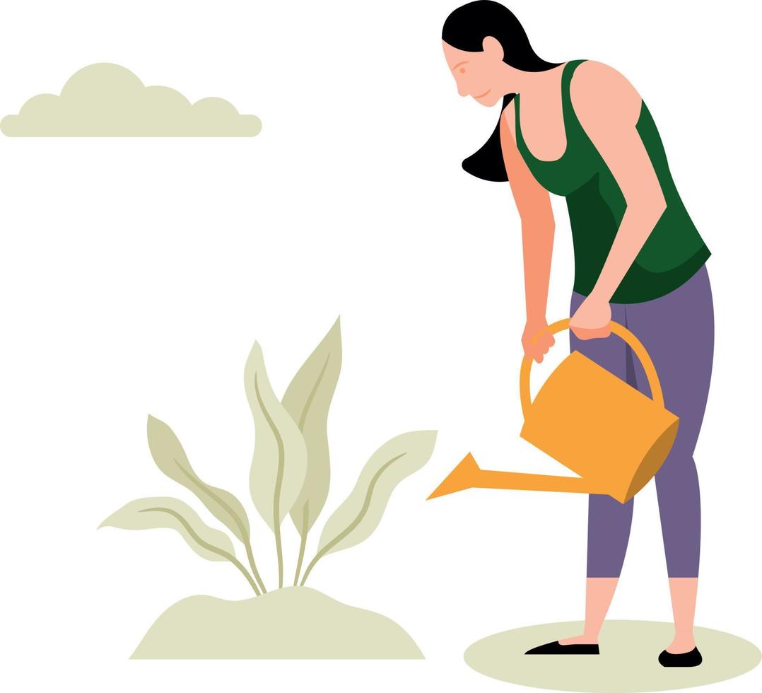 The girl is watering the plant. vector