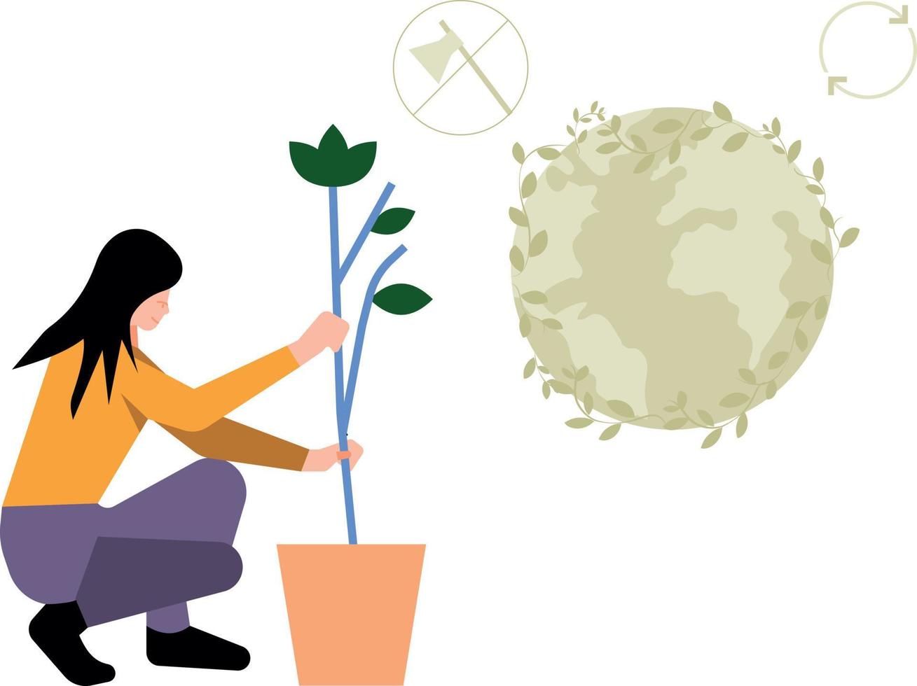 The girl is planting. vector