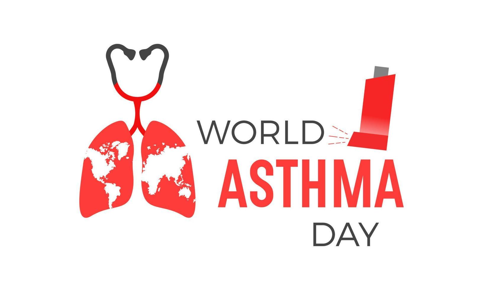 World asthma day. Vector illustration of world asthma day awareness poster with healthy lungs and inhaler.