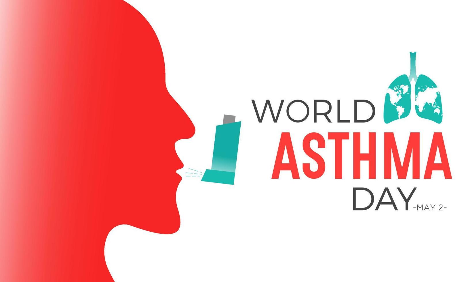 World asthma day. Vector illustration of world asthma day awareness poster with healthy lungs and inhaler.