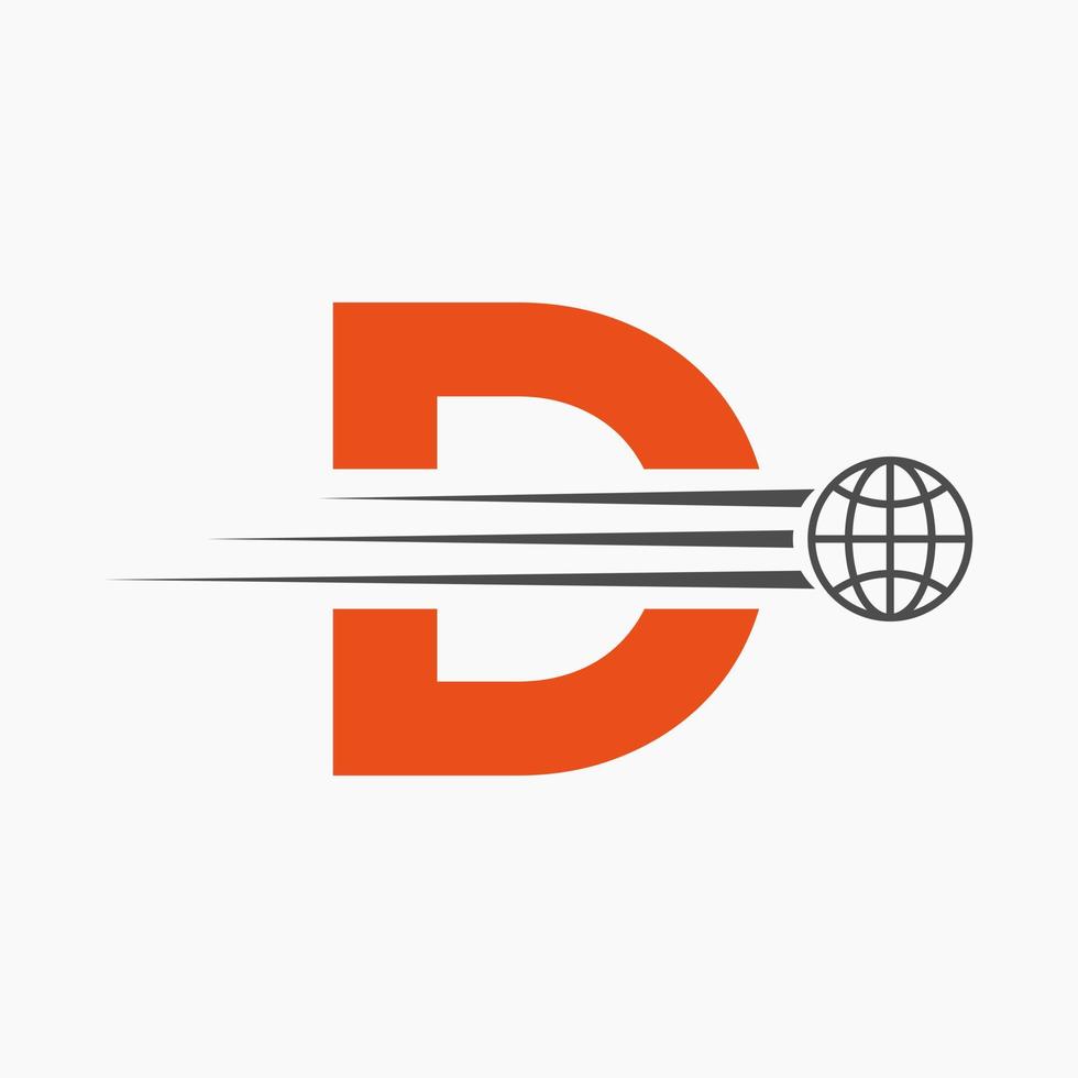 concepto de logotipo global letra d con icono de mundo en movimiento. plantilla de vector de símbolo de logotipo global