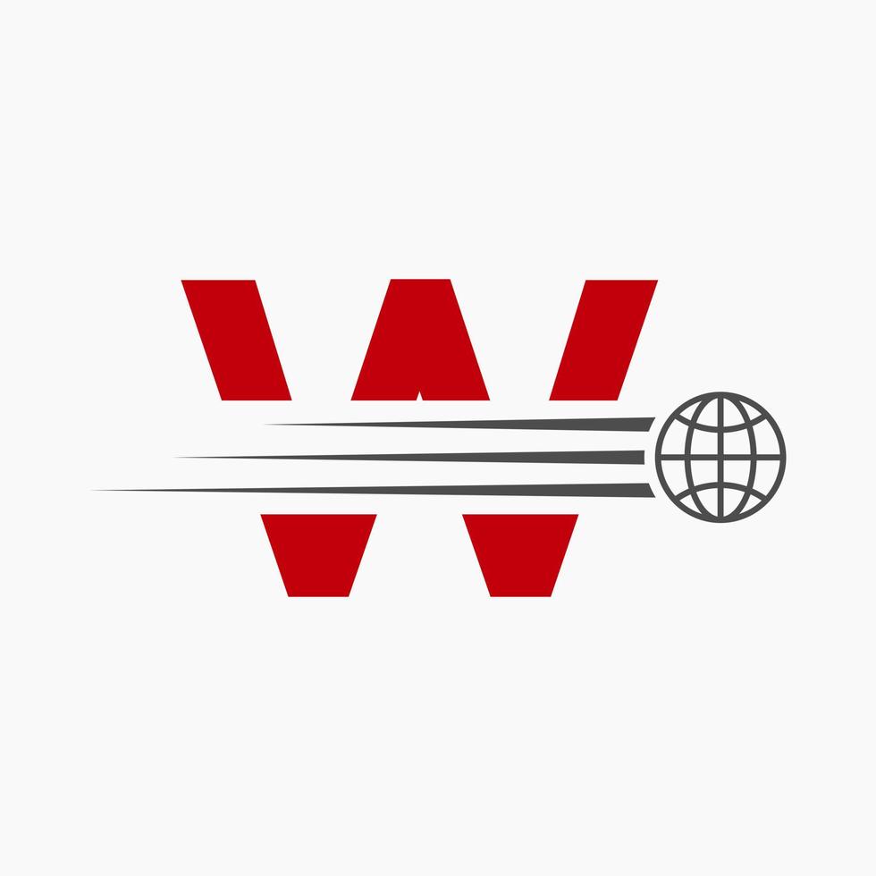 Letter W Global Logo Concept With Moving World Icon. Global Logotype Symbol Vector Template