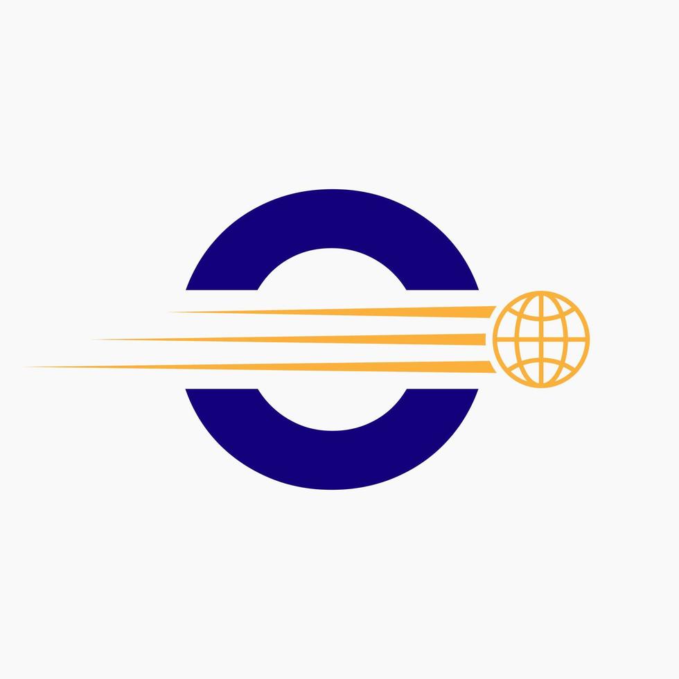 letra o concepto de logotipo global con icono de mundo en movimiento. plantilla de vector de símbolo de logotipo global