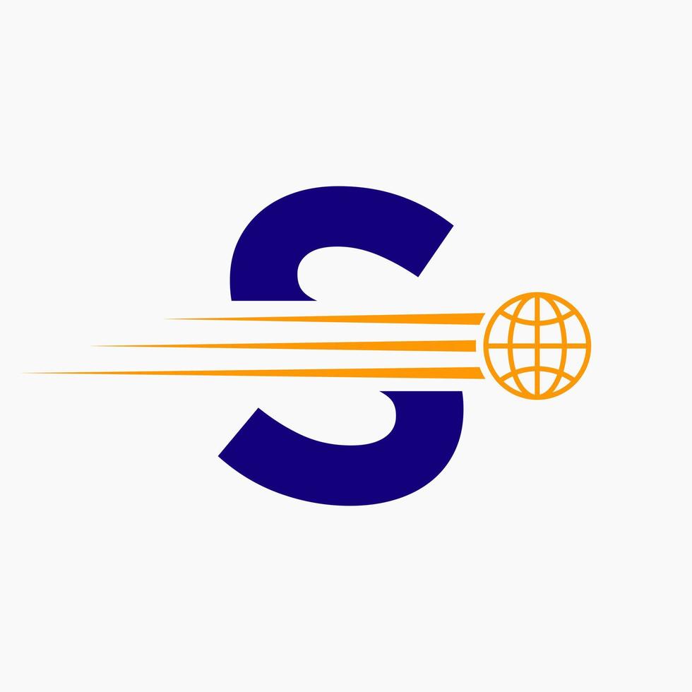 Letter S Global Logo Concept With Moving World Icon. Global Logotype Symbol Vector Template