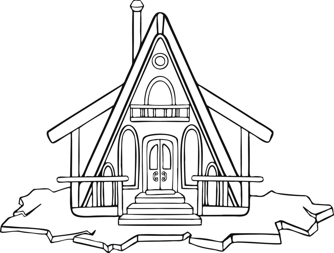 Coloring book, winter night house in the mountains vector