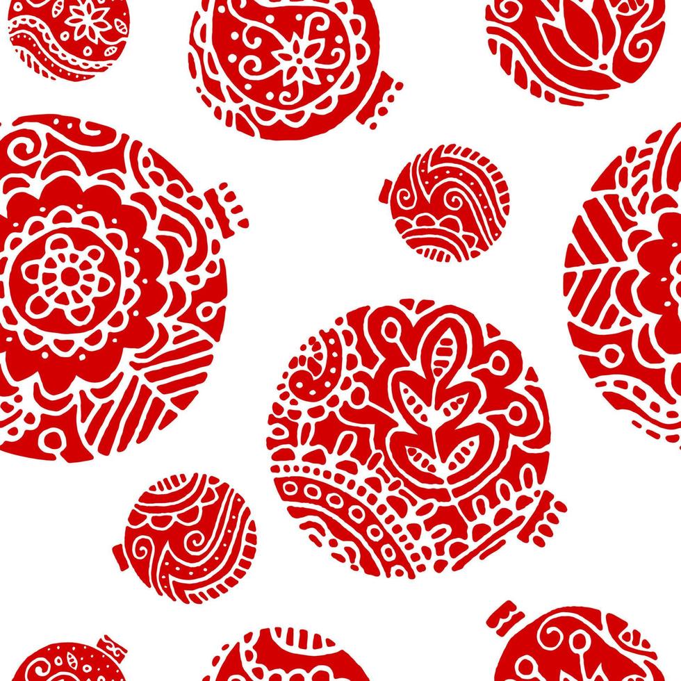 Red christmas decor seamless pattern. Bright floral decor on a white background. Use for background, wrapping paper, covers, fabrics, postcards, stationery. Vector. vector